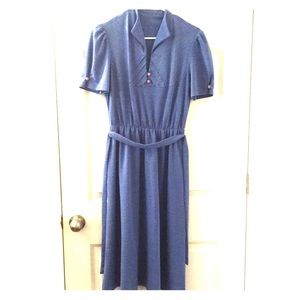 Vintage blue midi dress puff sleeves